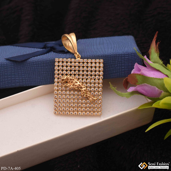 Soni Fashion - pendant - Jaguar in Attractive Square Design with Full Diamonds Gold Plated Pendant - Style A405