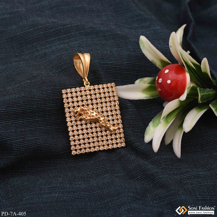 Soni Fashion - pendant - Jaguar in Attractive Square Design with Full Diamonds Gold Plated Pendant - Style A405