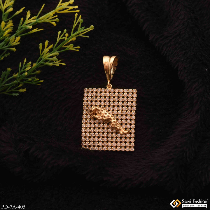 Soni Fashion - pendant - Jaguar in Attractive Square Design with Full Diamonds Gold Plated Pendant - Style A405