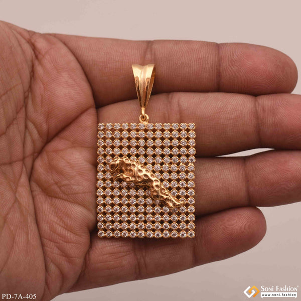 Soni Fashion - pendant - Jaguar in Attractive Square Design with Full Diamonds Gold Plated Pendant - Style A405