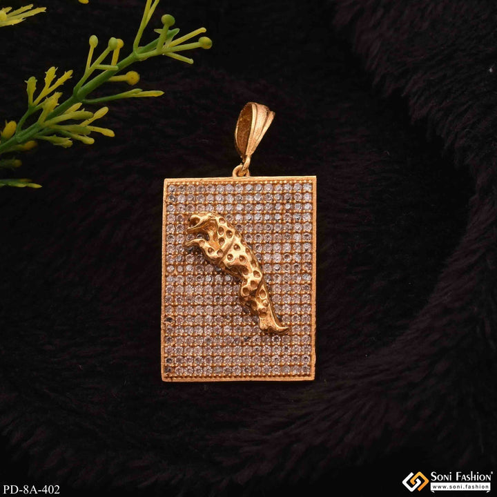 Soni Fashion - pendant - Jaguar In Square Design With Full Diamonds Gold Plated Pendant - Style A402