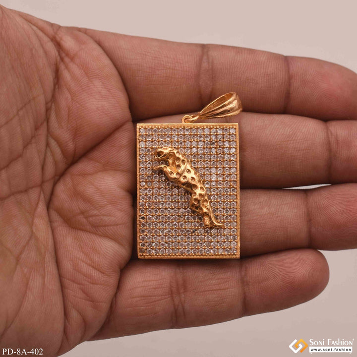 Soni Fashion - pendant - Jaguar In Square Design With Full Diamonds Gold Plated Pendant - Style A402