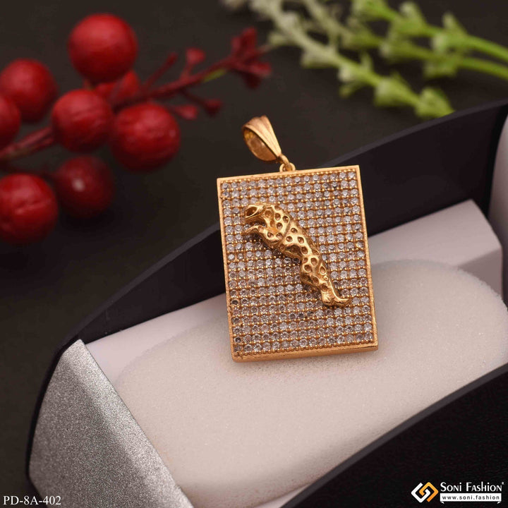 Soni Fashion - pendant - Jaguar In Square Design With Full Diamonds Gold Plated Pendant - Style A402