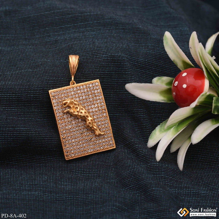 Soni Fashion - pendant - Jaguar In Square Design With Full Diamonds Gold Plated Pendant - Style A402