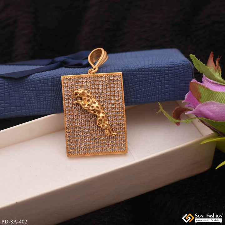 Soni Fashion - pendant - Jaguar In Square Design With Full Diamonds Gold Plated Pendant - Style A402