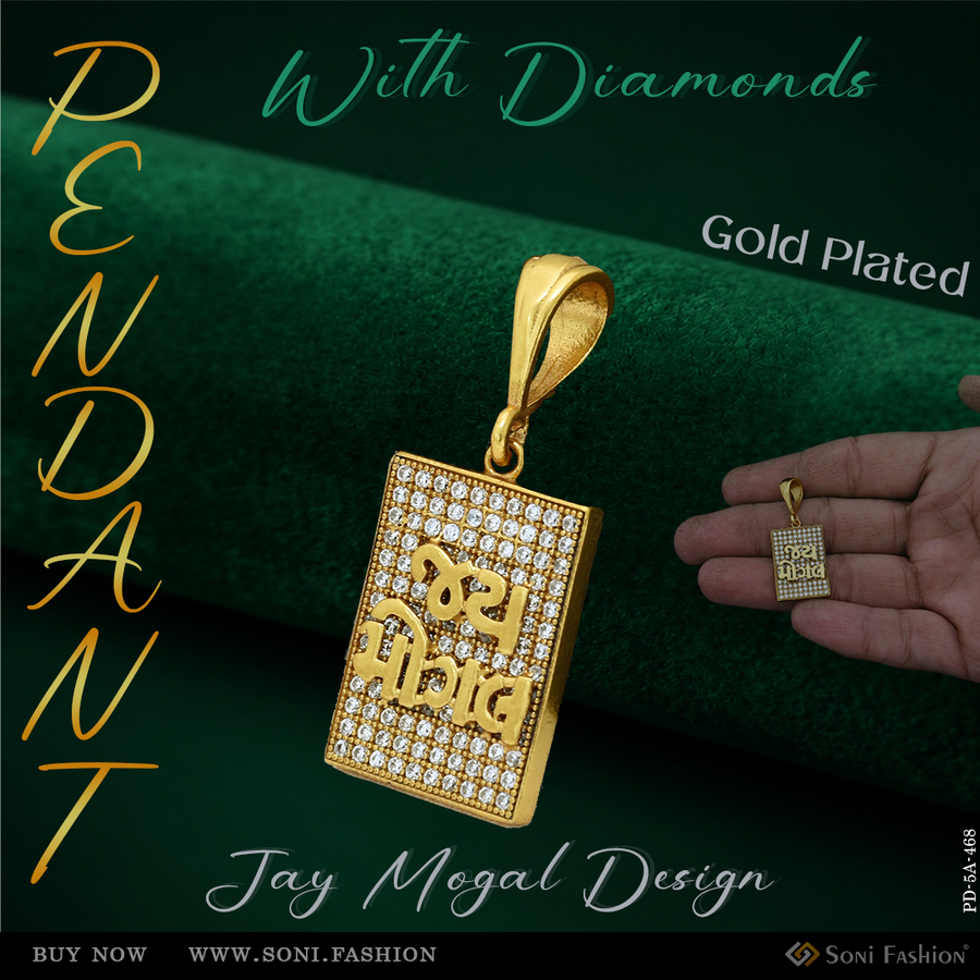 Soni Fashion - pendant - Jay Mogal Logo Gold Plated Pendant With Diamonds - Style A468