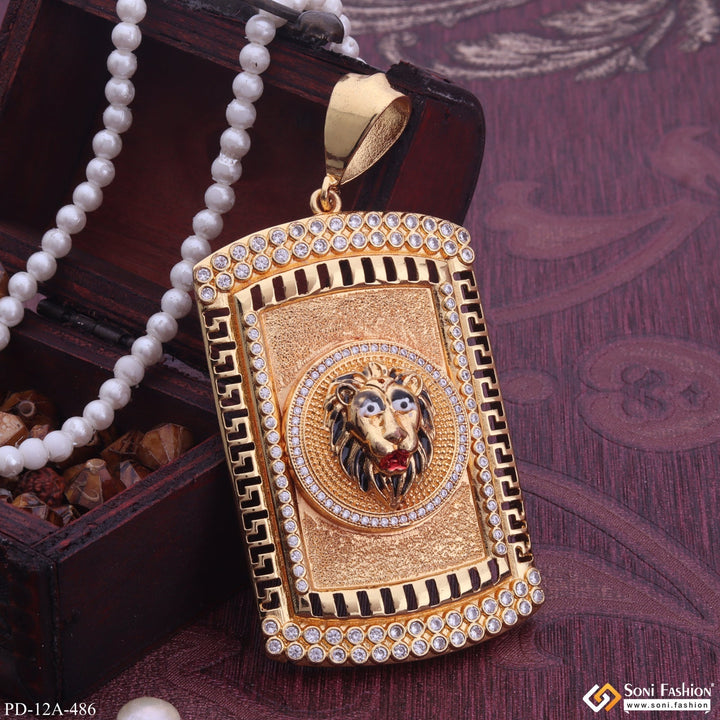 Soni Fashion - pendant - Lion Black Hair And Red Mouth Gold Plated Pendant With Diamond Texture Background - Style A486