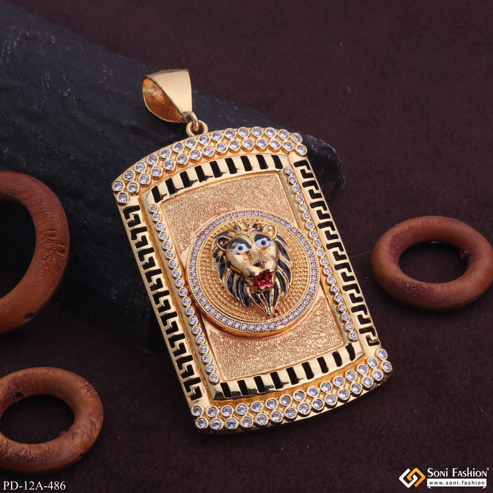 Soni Fashion - pendant - Lion Black Hair And Red Mouth Gold Plated Pendant With Diamond Texture Background - Style A486