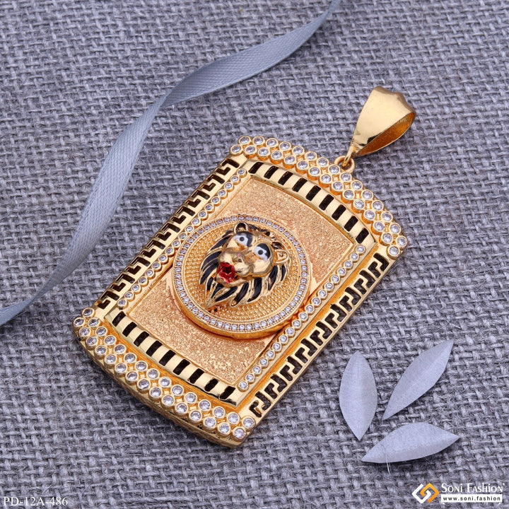 Soni Fashion - pendant - Lion Black Hair And Red Mouth Gold Plated Pendant With Diamond Texture Background - Style A486