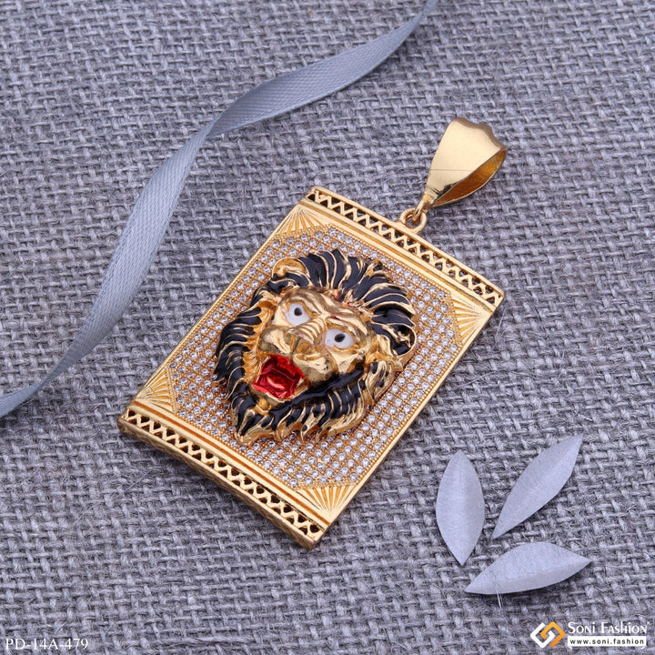 Soni Fashion - pendant - Lion Black Hair And Red Mouth Gold Plated Pendant With Square Diamond Background - Style A479