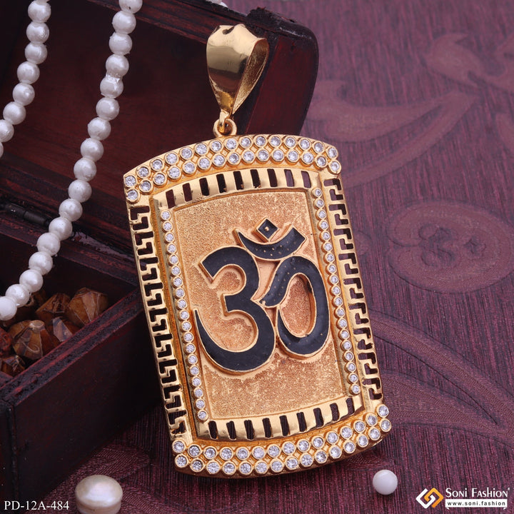 Soni Fashion - pendant - Om Gold Plated Pendant With Diamond Texture Background For Men - Style A484