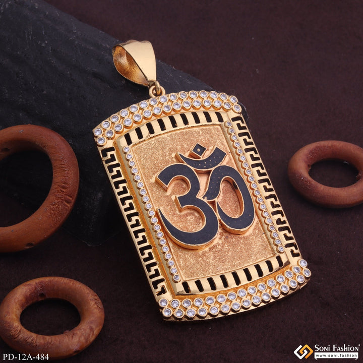 Soni Fashion - pendant - Om Gold Plated Pendant With Diamond Texture Background For Men - Style A484