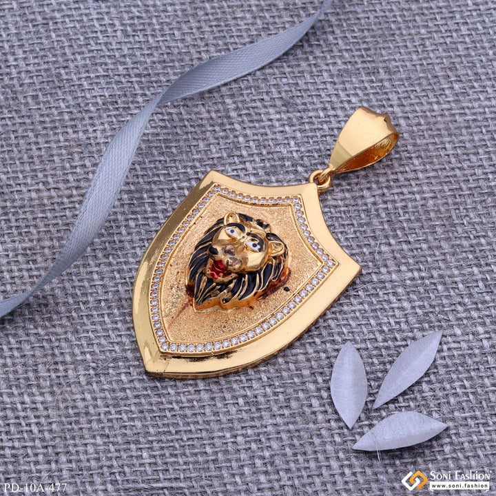 Soni Fashion - pendant - Royal Lion Black Hair Gold Plated Pendant With Diamond For Men - Style A477