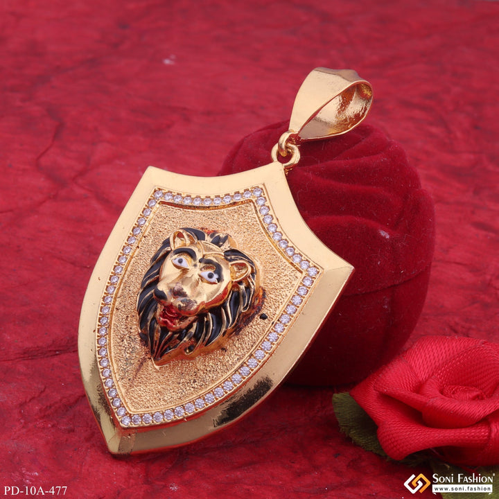 Soni Fashion - pendant - Royal Lion Black Hair Gold Plated Pendant With Diamond For Men - Style A477