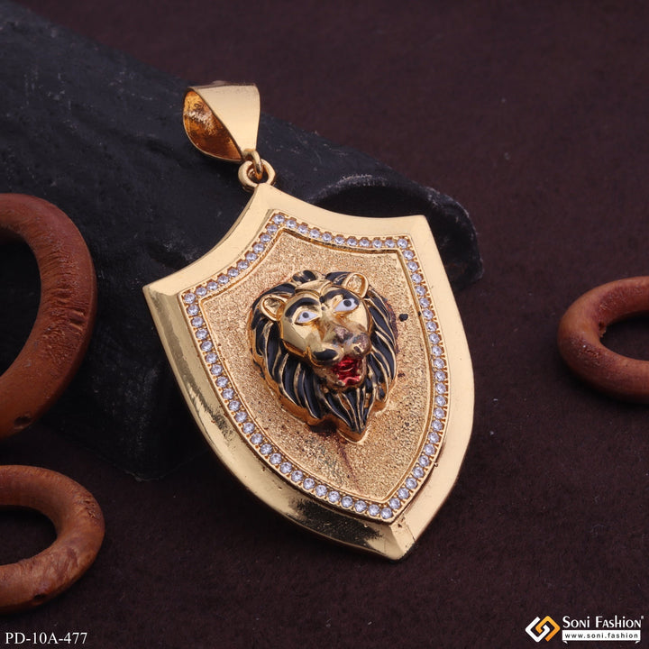 Soni Fashion - pendant - Royal Lion Black Hair Gold Plated Pendant With Diamond For Men - Style A477