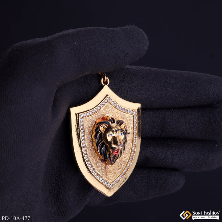 Soni Fashion - pendant - Royal Lion Black Hair Gold Plated Pendant With Diamond For Men - Style A477