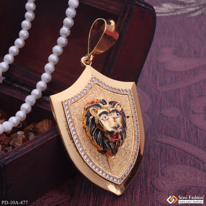 Soni Fashion - pendant - Royal Lion Black Hair Gold Plated Pendant With Diamond For Men - Style A477