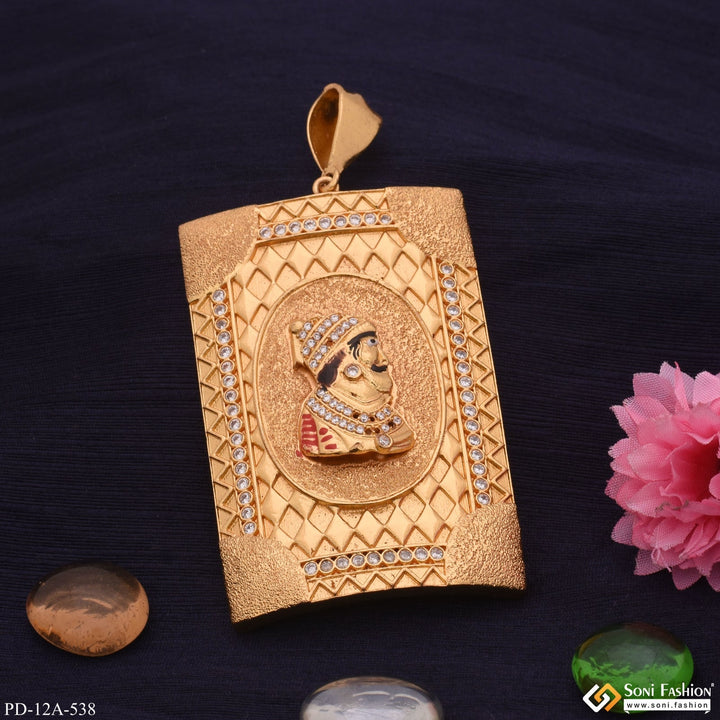Soni Fashion - pendant - Very Big Chatrapati Shivaji Maharaj In Tringle Pattern Diamond Gold Plated Pendant - Style A538