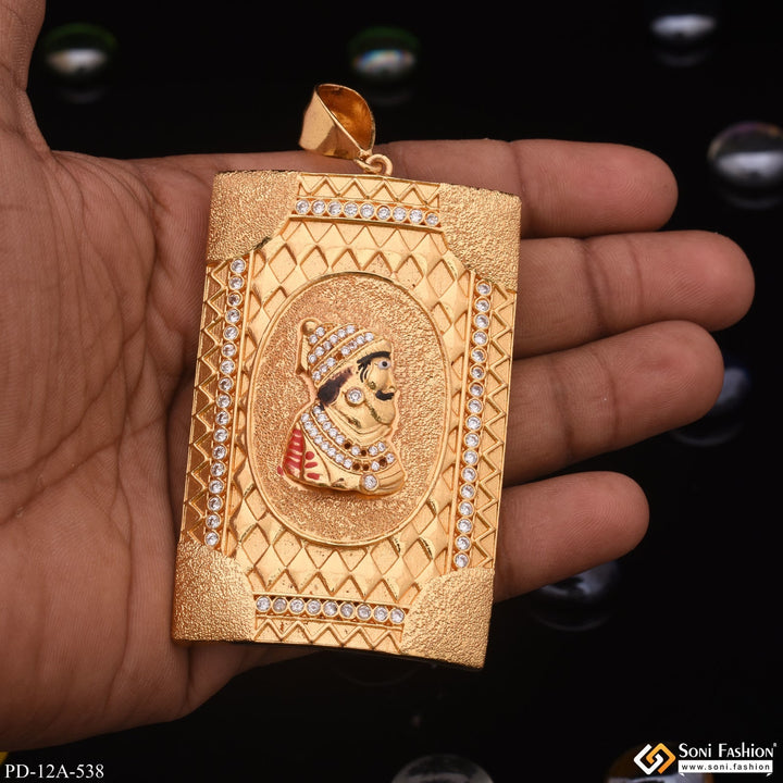 Soni Fashion - pendant - Very Big Chatrapati Shivaji Maharaj In Tringle Pattern Diamond Gold Plated Pendant - Style A538
