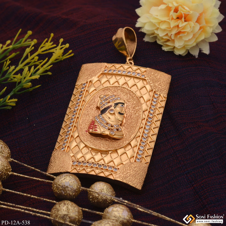 Soni Fashion - pendant - Very Big Chatrapati Shivaji Maharaj In Tringle Pattern Diamond Gold Plated Pendant - Style A538
