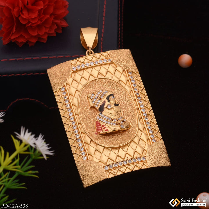Soni Fashion - pendant - Very Big Chatrapati Shivaji Maharaj In Tringle Pattern Diamond Gold Plated Pendant - Style A538