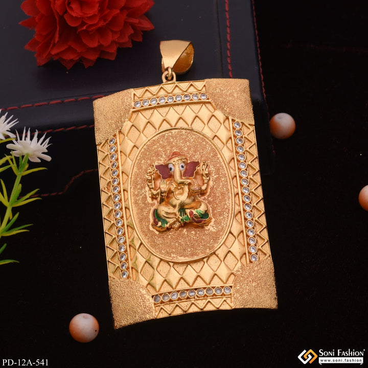 Soni Fashion - pendant - Very Big Ganesha In Tringle Pattern Diamond Gold Plated Pendant - Style A541