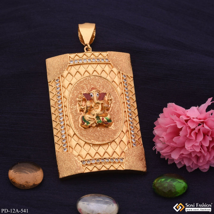 Soni Fashion - pendant - Very Big Ganesha In Tringle Pattern Diamond Gold Plated Pendant - Style A541