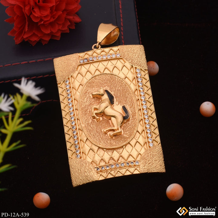 Soni Fashion - pendant - Very Big Horse In Tringle Pattern Diamond Gold Plated Pendant - Style A539