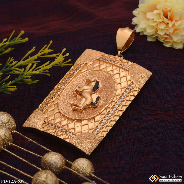Soni Fashion - pendant - Very Big Horse In Tringle Pattern Diamond Gold Plated Pendant - Style A539