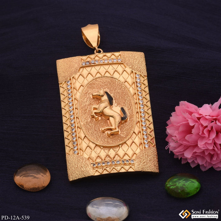 Soni Fashion - pendant - Very Big Horse In Tringle Pattern Diamond Gold Plated Pendant - Style A539