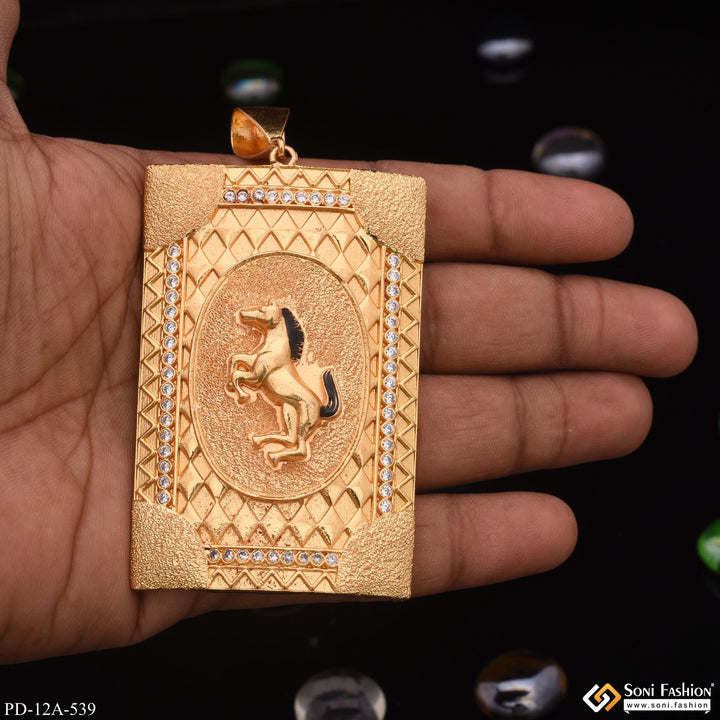 Soni Fashion - pendant - Very Big Horse In Tringle Pattern Diamond Gold Plated Pendant - Style A539