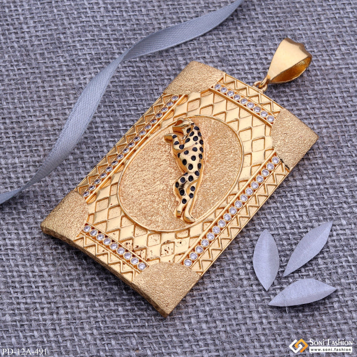Soni Fashion - pendant - Very Big Size Jaguar In Texture Background With Diamond Gold Plated Attractive Pendant - Style A491