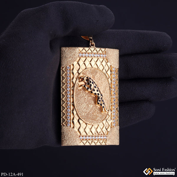 Soni Fashion - pendant - Very Big Size Jaguar In Texture Background With Diamond Gold Plated Attractive Pendant - Style A491
