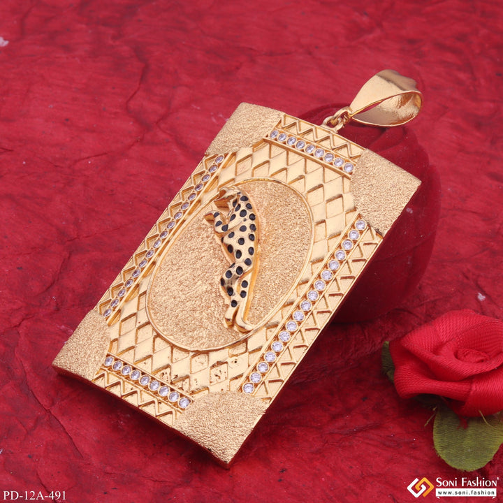 Soni Fashion - pendant - Very Big Size Jaguar In Texture Background With Diamond Gold Plated Attractive Pendant - Style A491