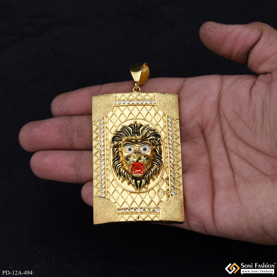 Soni Fashion - pendant - Very Big Size Lion In Texture Background With Diamond Gold Plated Attractive Pendant - Style A494