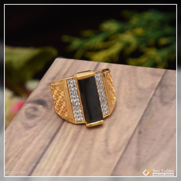 Soni Fashion - ring - 1 Gram Gold Forming Black Stone With Diamond Best Quality Ring For Men - Style A909