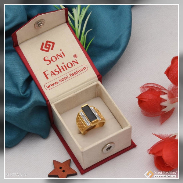 Soni Fashion - ring - 1 Gram Gold Forming Black Stone With Diamond Best Quality Ring For Men - Style A909