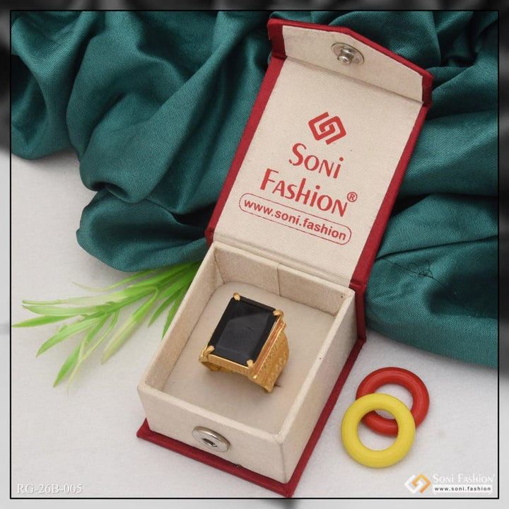 Soni Fashion - ring - 1 Gram Gold Forming Black Stone with Diamond Best Quality Ring for Men - Style B005