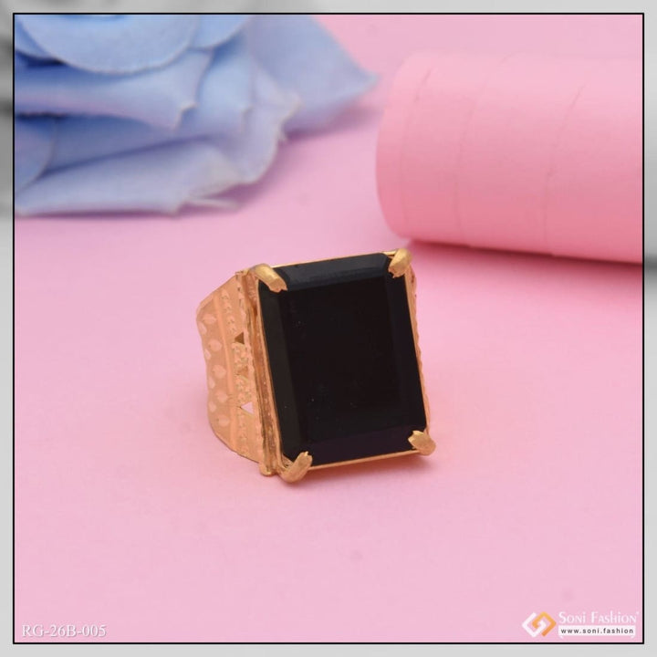 Soni Fashion - ring - 1 Gram Gold Forming Black Stone with Diamond Best Quality Ring for Men - Style B005