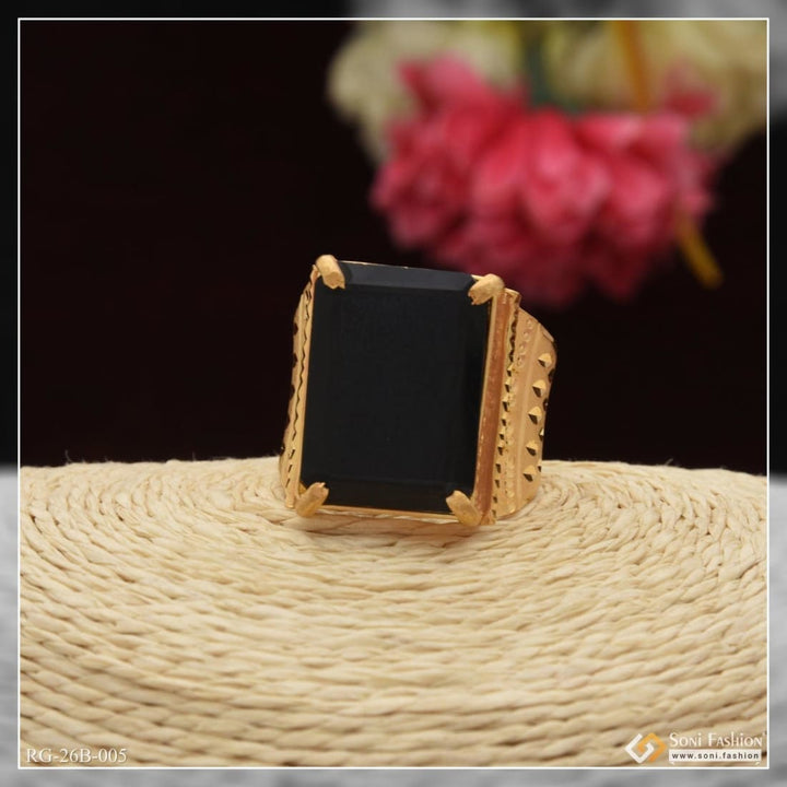 Soni Fashion - ring - 1 Gram Gold Forming Black Stone with Diamond Best Quality Ring for Men - Style B005