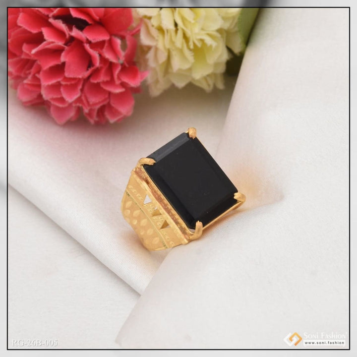 Soni Fashion - ring - 1 Gram Gold Forming Black Stone with Diamond Best Quality Ring for Men - Style B005
