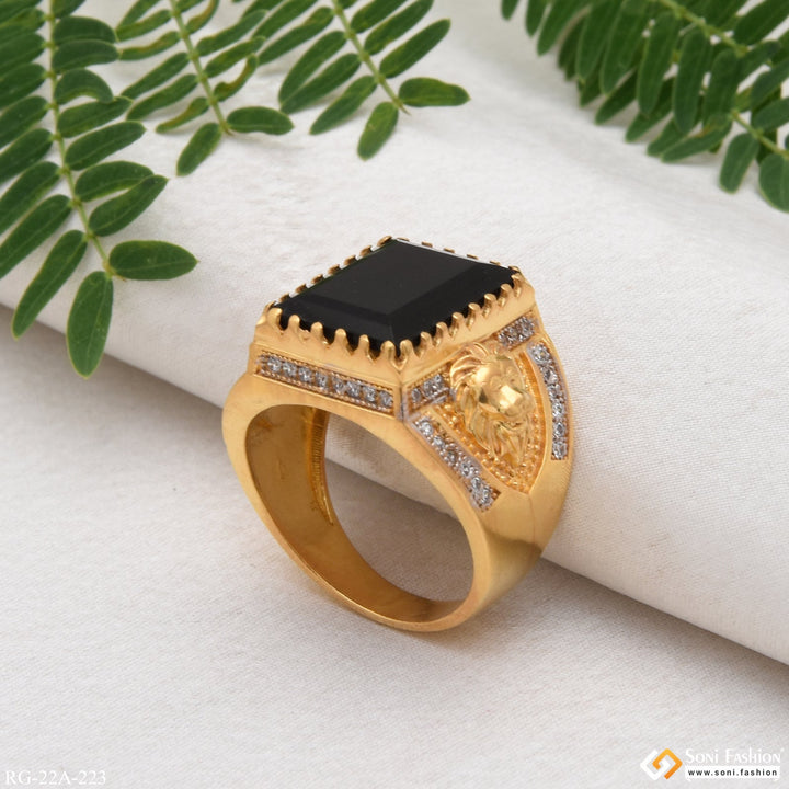Soni Fashion - ring - 1 Gram Gold Forming Black Stone with Diamond Best Quality Ring - Style A223