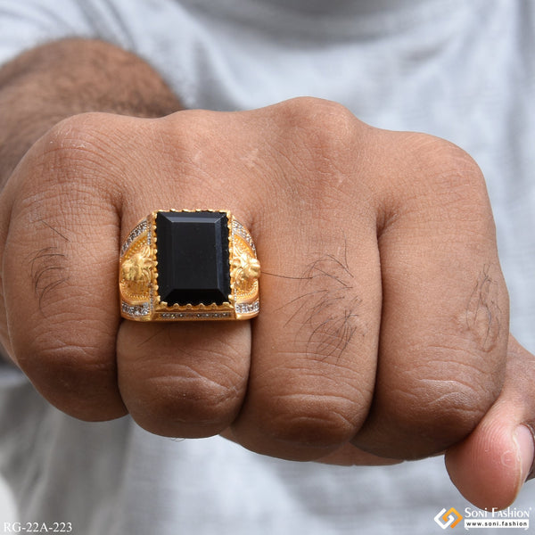 Soni Fashion - ring - 1 Gram Gold Forming Black Stone with Diamond Best Quality Ring - Style A223