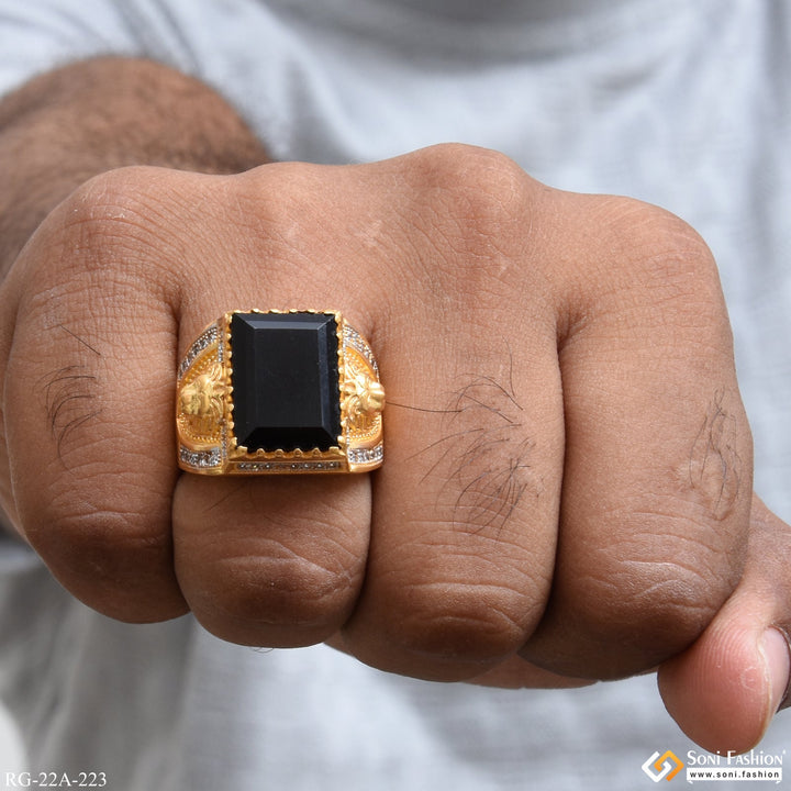 Soni Fashion - ring - 1 Gram Gold Forming Black Stone with Diamond Best Quality Ring - Style A223
