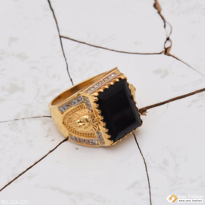 Soni Fashion - ring - 1 Gram Gold Forming Black Stone with Diamond Best Quality Ring - Style A223