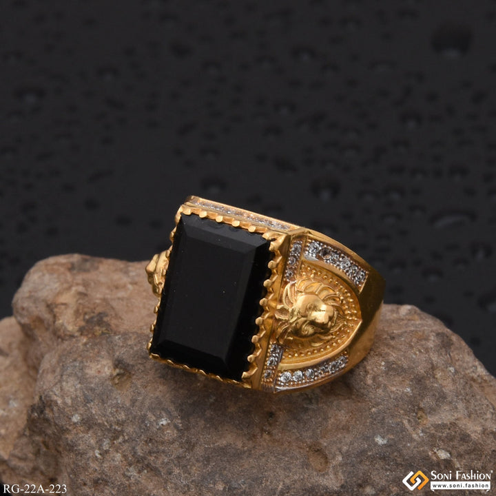 Soni Fashion - ring - 1 Gram Gold Forming Black Stone with Diamond Best Quality Ring - Style A223
