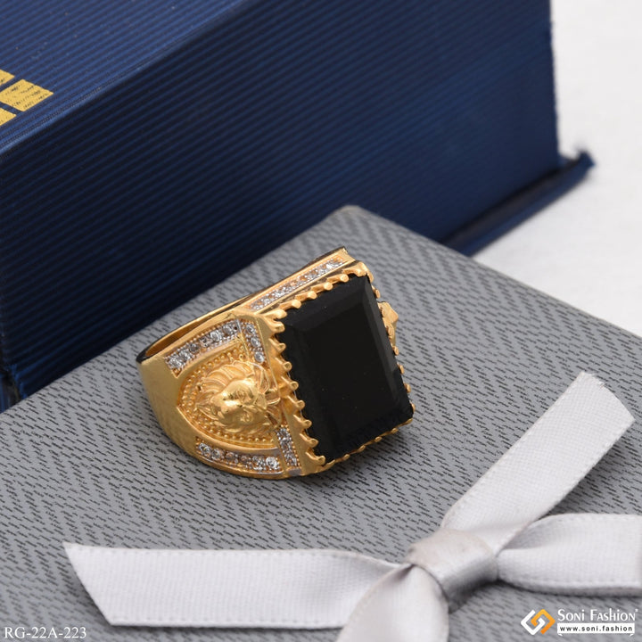Soni Fashion - ring - 1 Gram Gold Forming Black Stone with Diamond Best Quality Ring - Style A223
