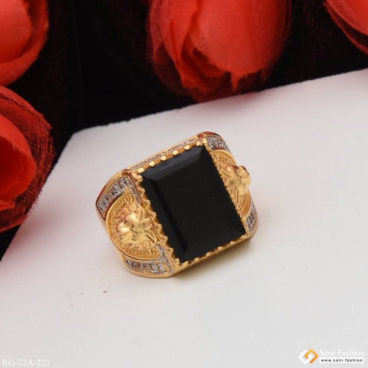 Soni Fashion - ring - 1 Gram Gold Forming Black Stone with Diamond Best Quality Ring - Style A223