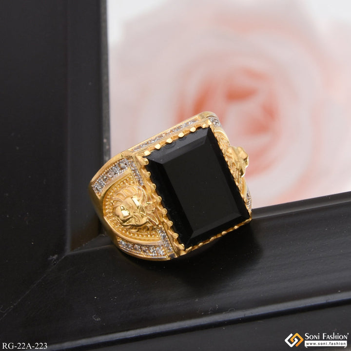 Soni Fashion - ring - 1 Gram Gold Forming Black Stone with Diamond Best Quality Ring - Style A223