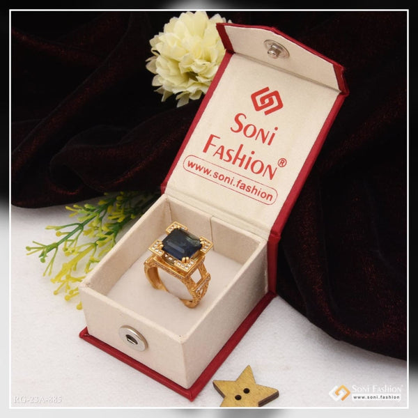 Soni Fashion - ring - 1 Gram Gold Forming Blue Stone with Diamond Artisanal Design Ring - Style A885